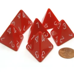 Dice>Opaque 26mm D4 Large Jumbo Numbered Dice, 6 Pieces - Red with White Numbers - Your Source for Gaming Essentials
