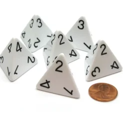 Dice>Opaque 26mm D4 Large Jumbo Numbered Dice, 6 Pieces - White with Black Numbers - Your Source for Gaming Essentials