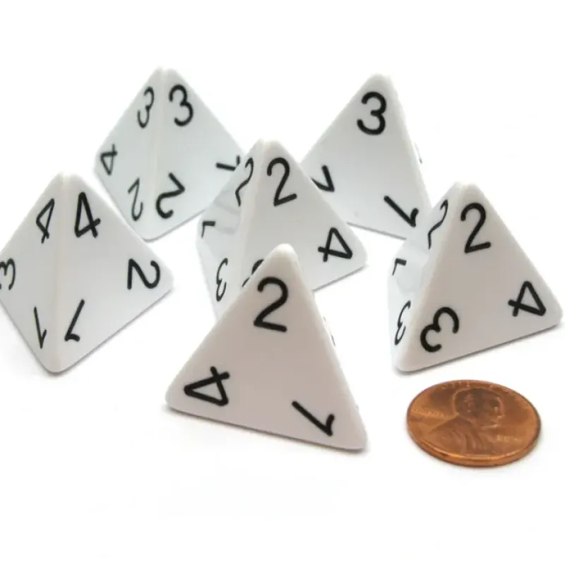 Dice>Opaque 26mm D4 Large Jumbo Numbered Dice, 6 Pieces - White with Black Numbers - Your Source for Gaming Essentials