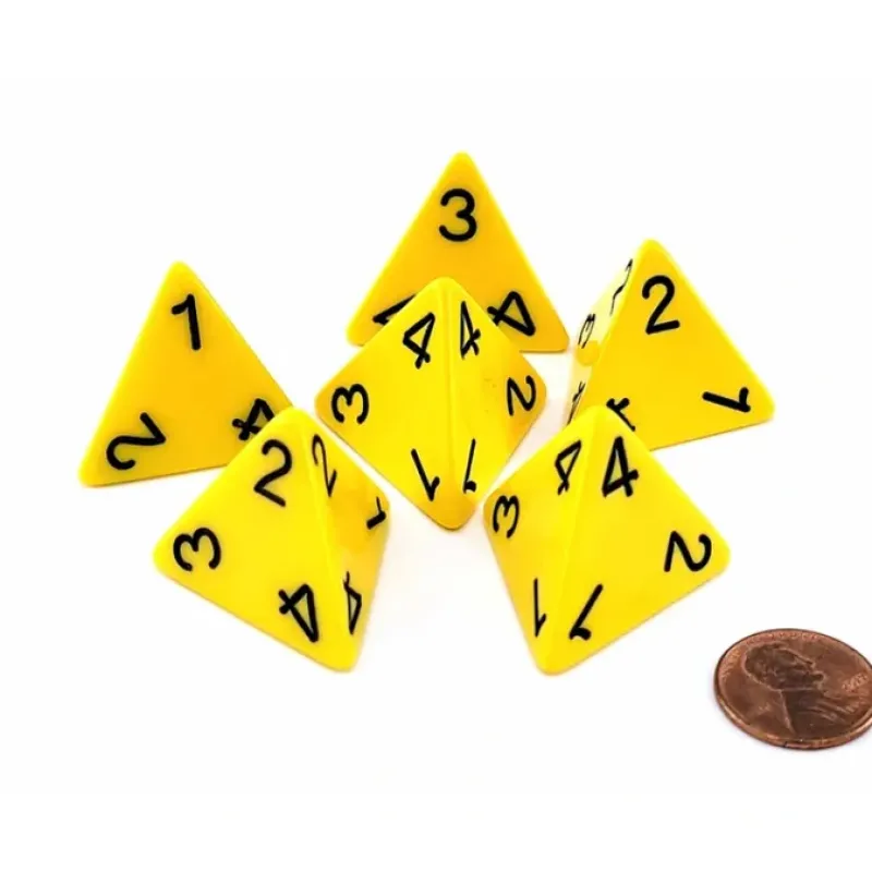 Dice>Opaque 26mm D4 Large Jumbo Numbered Dice, 6 Pieces - Yellow with Black Numbers - Your Source for Gaming Essentials