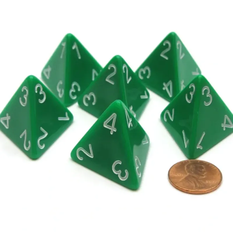 Dice>Opaque 26mm D4 Large Jumbo Numbered Dice, 6 Pieces - Green with White Numbers - Your Source for Gaming Essentials