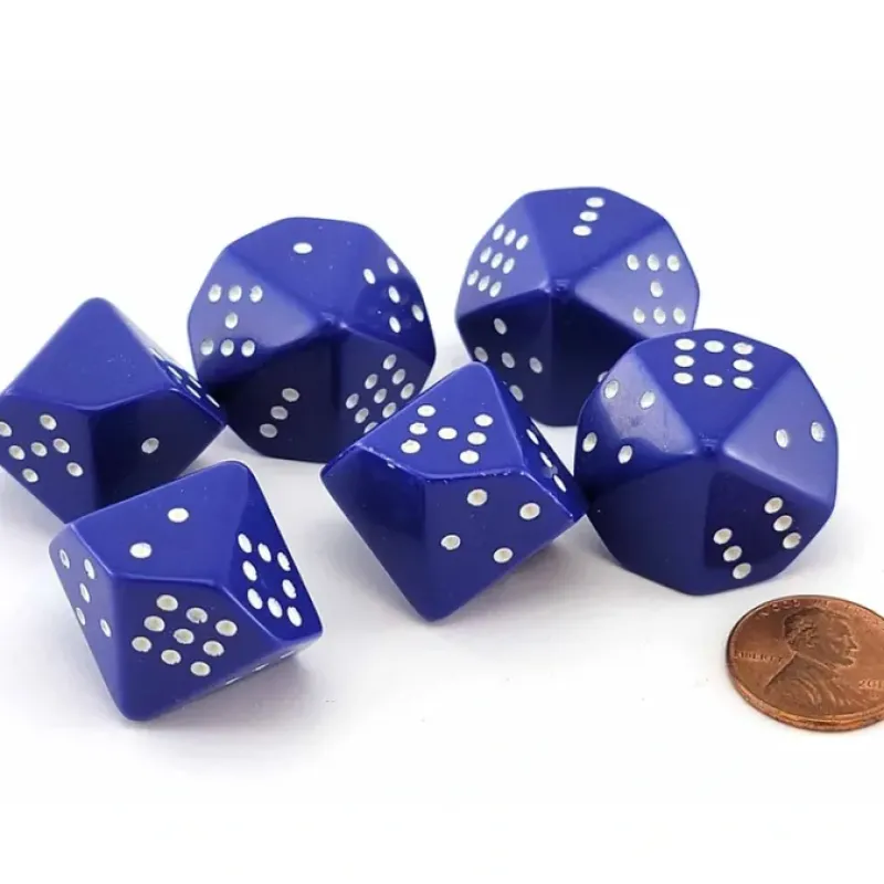 Dice>Opaque 20mm D10 Spotted Pip Dice, 6 Pieces - 'Old' Purple with White Numbers - Your Source for Gaming Essentials