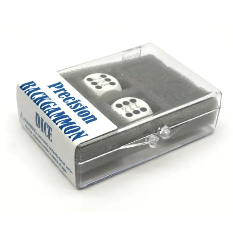 Dice>Opaque Precision Backgammon 5/8" Dice, 2 Die in Case - White with Black Pips - Your Source for Gaming Essentials