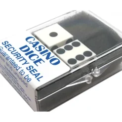 Dice>Opaque Precision Casino 3/4" Dice, 2 Pieces in Case - White with Black Pips - Your Source for Gaming Essentials
