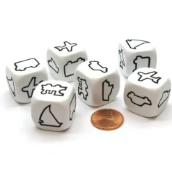 Dice>Pack 6 Transportation Attribute Dice- Cruise Ship-Train-Plane-Van-Sailboat-Car - Your Source for Gaming Essentials