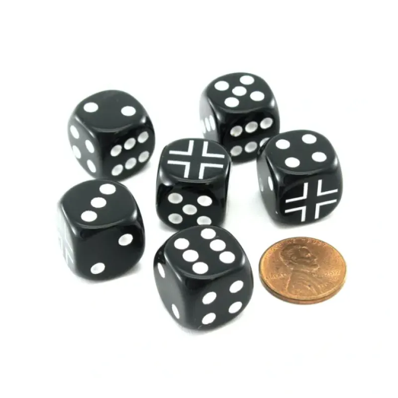 Dice>Pack of 6 Chessex Axis and Allies 16mm D6 German Dice - Black with White Pips - Your Source for Gaming Essentials