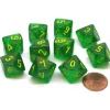 Dice>Pack of 10 Chessex Borealis D10 Dice - Maple Green with Yellow Numbers - Your Source for Gaming Essentials