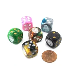 Dice>Pack of 6 Chessex Custom Engraved 16mm D6 Assorted Style Dice - Sugar Skull - Your Source for Gaming Essentials
