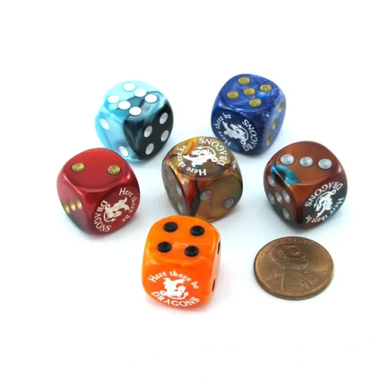 Dice>Pack of 6 Chessex Custom Engraved 16mm D6 Assorted Style Dice - Dragons - Your Source for Gaming Essentials