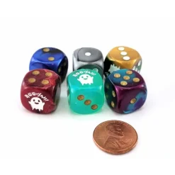Dice>Pack of 6 Chessex Custom Engraved 16mm D6 Assorted Style Dice - Boo-Yah! - Your Source for Gaming Essentials