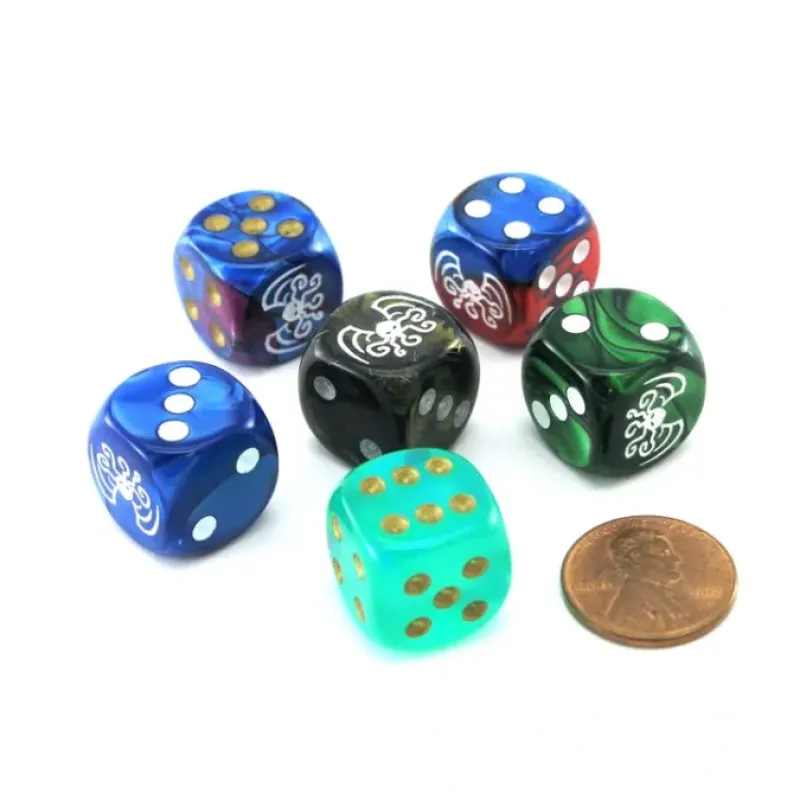 Dice>Pack of 6 Chessex Custom Engraved 16mm D6 Assorted Style Dice - Cthulhu - Your Source for Gaming Essentials