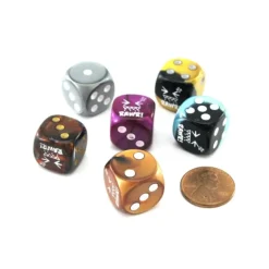 Dice>Pack of 6 Chessex Custom Engraved 16mm D6 Assorted Style Funny Meme Dice - RAWR! - Your Source for Gaming Essentials