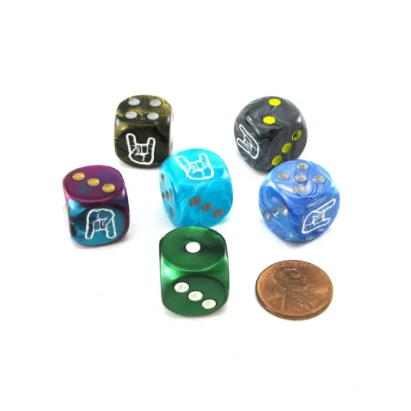 Dice>Pack of 6 Chessex Custom Engraved 16mm D6 Assorted Style Dice - Horns - Your Source for Gaming Essentials