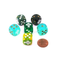 Dice>Pack of 6 Chessex Custom Engraved 16mm D6 Assorted Style Dice - Celtic Cross - Your Source for Gaming Essentials