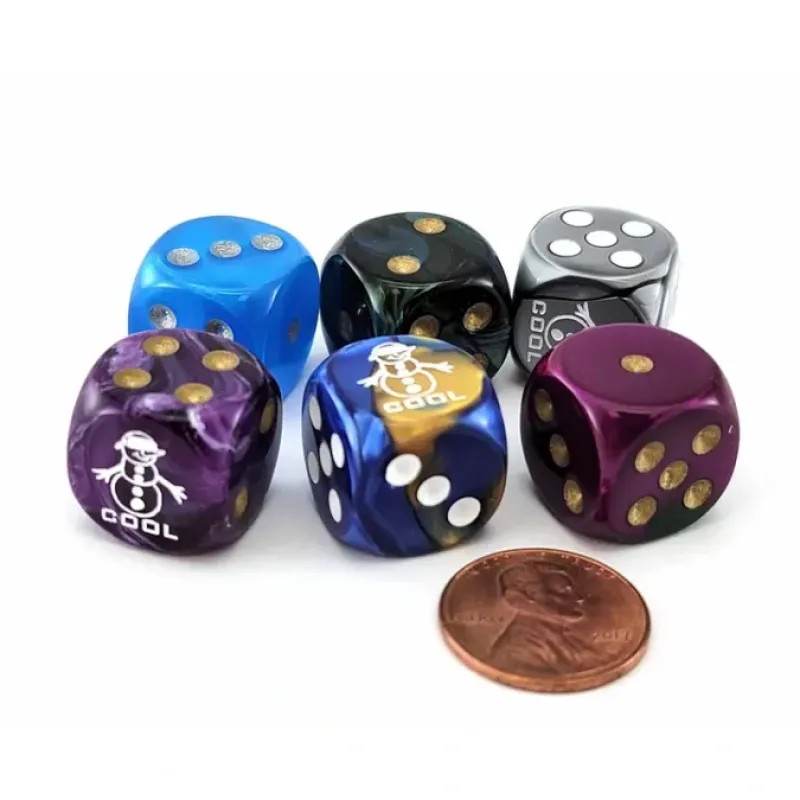 Dice>Pack of 6 Chessex Custom Engraved 16mm D6 Assorted Style Dice - Cool Snowman - Your Source for Gaming Essentials