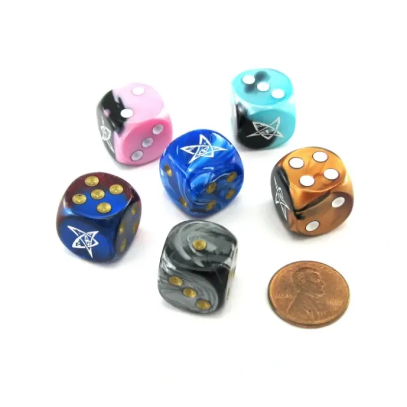 Dice>Pack of 6 Chessex Custom Engraved 16mm D6 Assorted Style Dice - Elder Sign - Your Source for Gaming Essentials