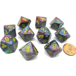 Dice>Pack of 10 Chessex Festive D10 Dice - Mosaic with Yellow Numbers - Your Source for Gaming Essentials