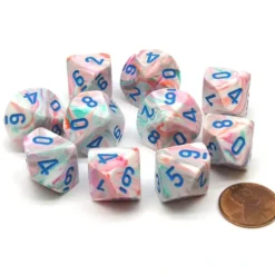 Dice>Pack of 10 Chessex Festive D10 Dice - Pop Art with Blue Numbers - Your Source for Gaming Essentials