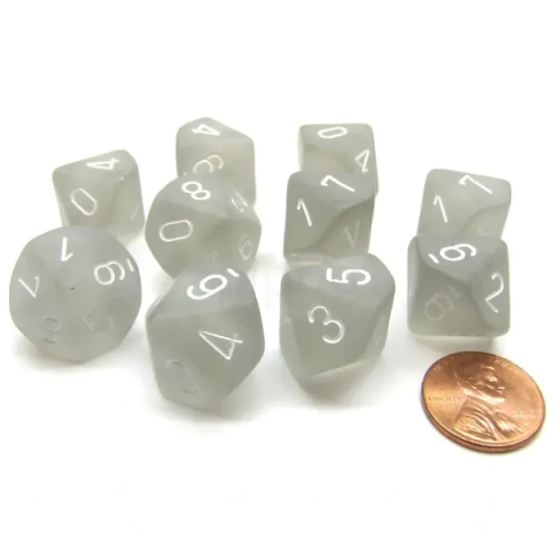Dice>Pack Of 10 Chessex Frosted D10 Dice - Light Smoke with White Numbers - Your Source for Gaming Essentials