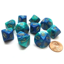 Dice>Pack Of 10 Chessex Gemini D10 Dice - Blue-Teal with Gold Numbers - Your Source for Gaming Essentials