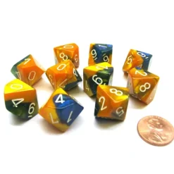 Dice>Pack Of 10 Chessex Gemini D10 Dice - Masquerade-Yellow with White Numbers - Your Source for Gaming Essentials