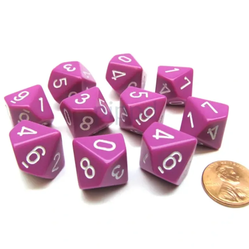 Dice>Pack Of 10 Chessex Opaque 10 Sided D10 Dice - Light Purple with White Numbers - Your Source for Gaming Essentials
