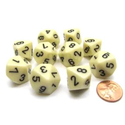 Dice>Pack Of 10 Chessex Opaque D10 Dice - Ivory with Black Numbers - Your Source for Gaming Essentials