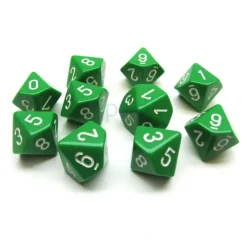 Dice>Pack Of 10 Chessex Opaque D10 Dice - Green with White Numbers - Your Source for Gaming Essentials