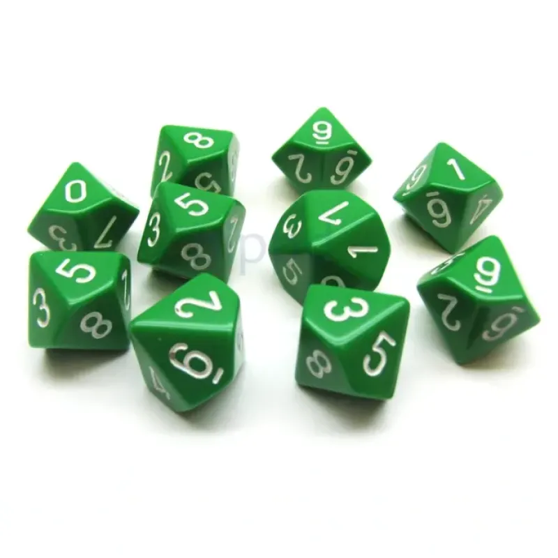 Dice>Pack Of 10 Chessex Opaque D10 Dice - Green with White Numbers - Your Source for Gaming Essentials