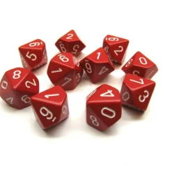 Dice>Pack Of 10 Chessex Opaque D10 Dice - Red with White Numbers - Your Source for Gaming Essentials
