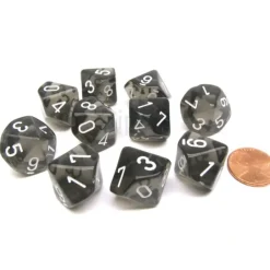 Dice>Pack Of 10 Chessex Translucent 10 Sided D10 Dice - Smoke with White Numbers - Your Source for Gaming Essentials