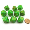Dice>Pack of 10 Chessex Vortex D10 Dice - Slime with Yellow Numbers - Your Source for Gaming Essentials