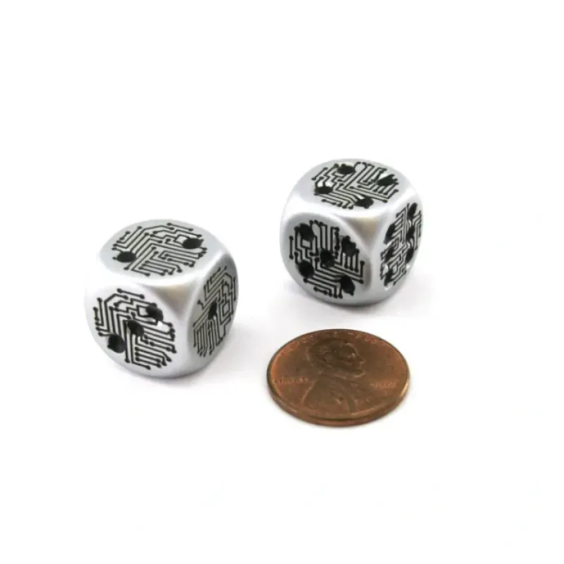 Dice>Pack of 2 Circuit Design D6 Dice with Thin Metal-Plating Over Plastic - Aluminum - Your Source for Gaming Essentials