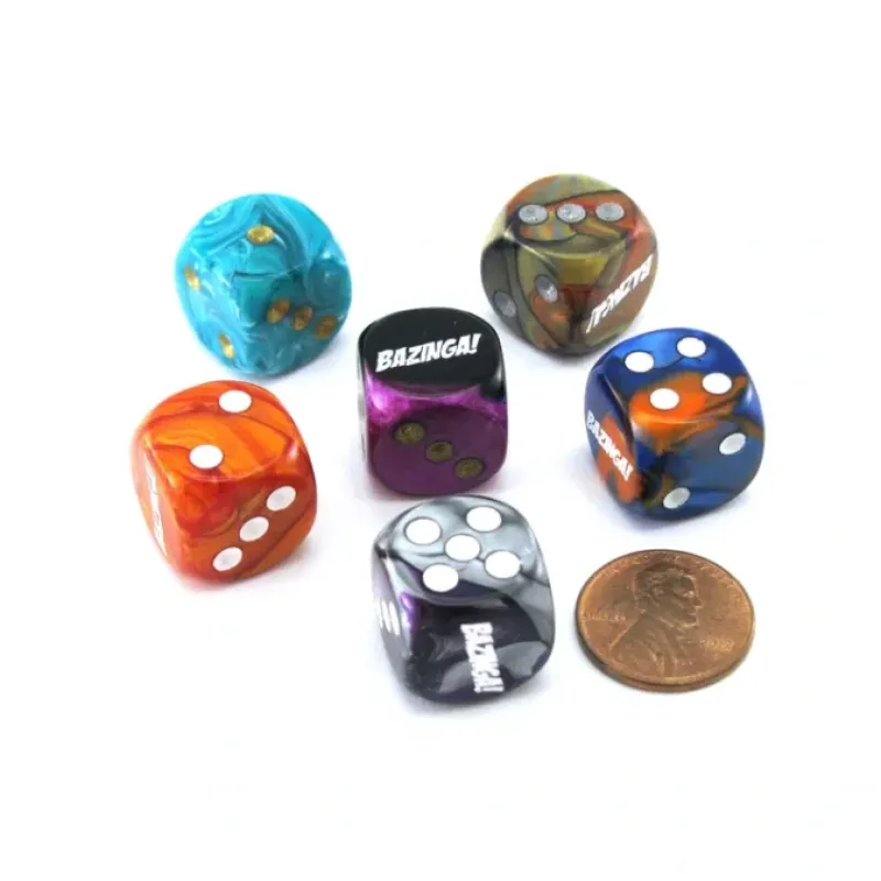 Dice>Pack of 6 Custom Engraved 16mm D6 Assorted Style Funny Meme Dice - Bazinga - Your Source for Gaming Essentials