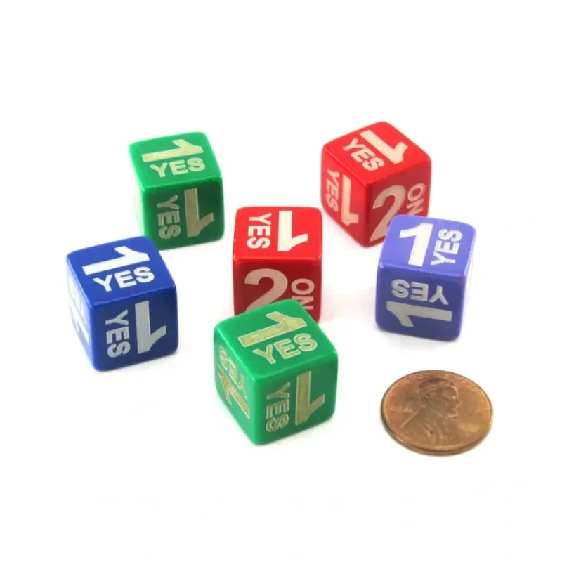 Dice>Pack of 6 Custom Engraved Yes and No Dice - 3 'Yes' and 3 'No' (Colors Vary) - Your Source for Gaming Essentials
