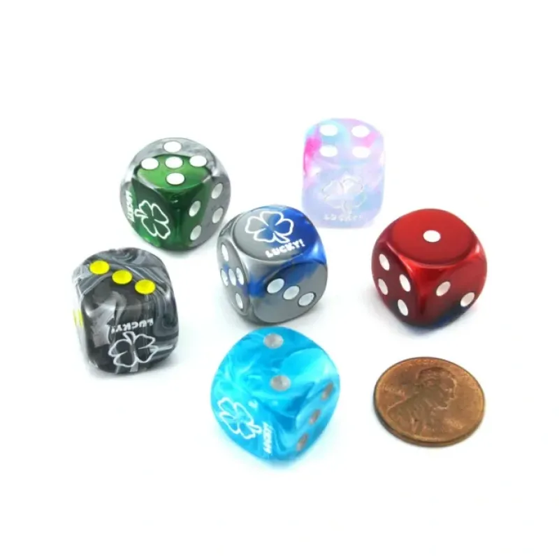 Dice>Pack of 6 Custom Engraved 16mm Assorted Style Funny Meme Dice - Lucky Shamrock - Your Source for Gaming Essentials