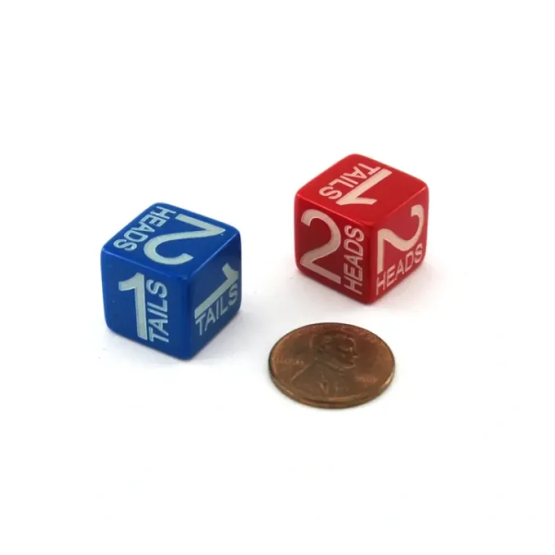 Dice>Pack of 2 Custom Engraved Heads and Tails Dice - 3 Heads, 3 Tails (Colors Vary) - Your Source for Gaming Essentials