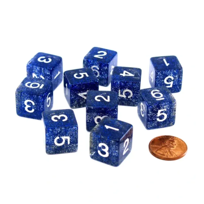 Dice>Pack of 10 D6 6 Sided 16mm Koplow Games Number Glitter Dice - Blue - Your Source for Gaming Essentials