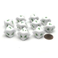 Dice>Pack of 10 D10 Arabic Word Number Dice, 1 to 10 - White with Green Words - Your Source for Gaming Essentials