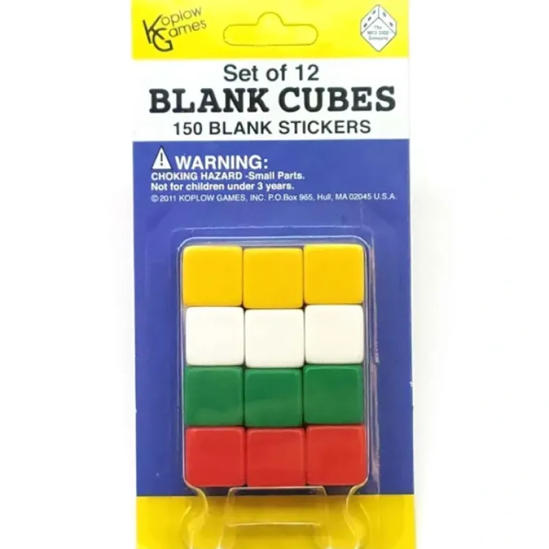 Dice>Pack of 12 D6 Blank Dice - Assorted Colors with 150 Stickers - Your Source for Gaming Essentials