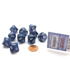 Dice>Pack of 10 D10 Glitter Dice in Display Case- Blue with White Numbers - Your Source for Gaming Essentials