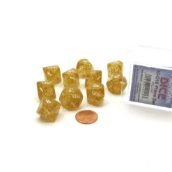 Dice>Pack of 10 D10 Glitter Dice in Display Case- Yellow with White Numbers - Your Source for Gaming Essentials