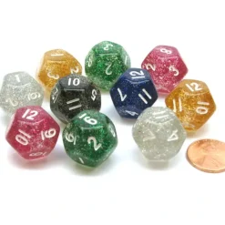 Dice>Pack of 10 D12 Glitter 12-Sided Dice - Assorted Colors - Your Source for Gaming Essentials