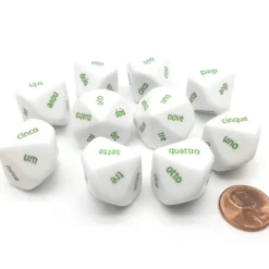Dice>Pack of 10 D10 Italian Word Number Dice, 1 to 10 - White with Green Words - Your Source for Gaming Essentials