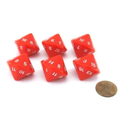 Dice>Pack of 6 D16 Koplow Games 16 Sided 20mm Opaque Dice - Red - Your Source for Gaming Essentials