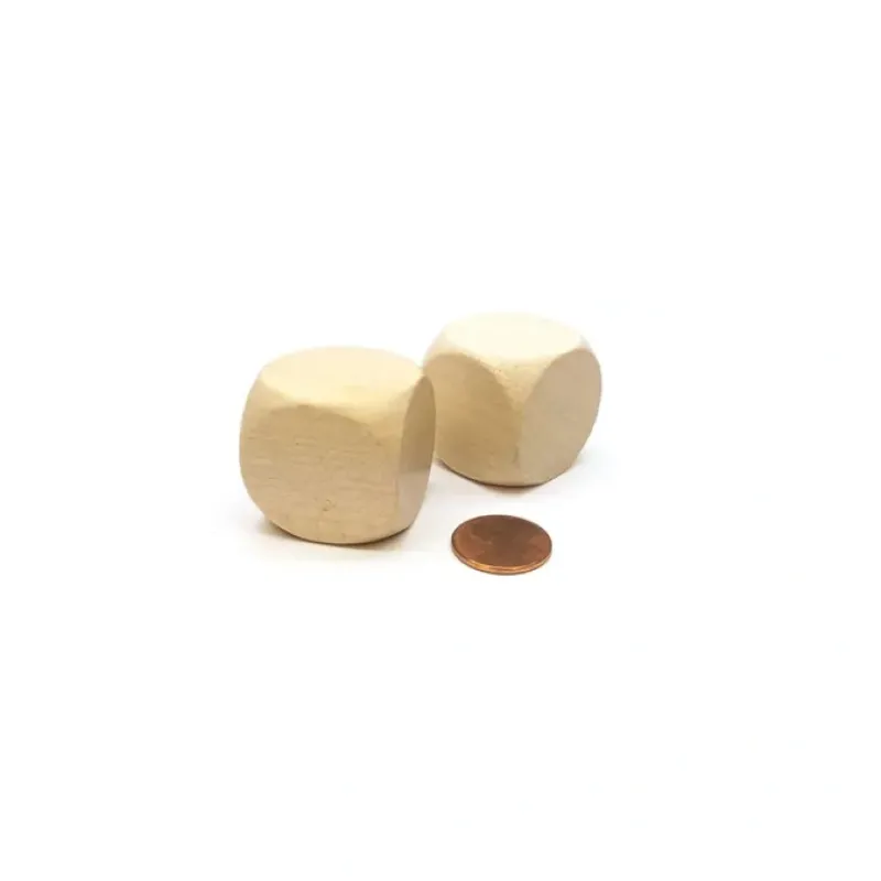 Dice>Pack of 2 D6 Large Jumbo 30mm Rounded Blank Wooden Dice - 'Light' Wood - Your Source for Gaming Essentials