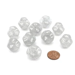 Dice>Pack of 10 D12 20mm Koplow Games Glitter Dice - Clear - Your Source for Gaming Essentials