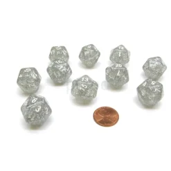 Dice>Pack of 10 D20 20mm Koplow Games Glitter Dice - Clear - Your Source for Gaming Essentials