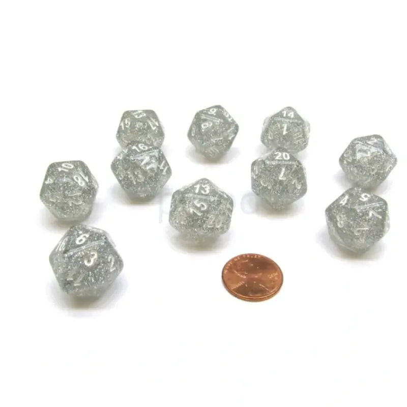 Dice>Pack of 10 D20 20mm Koplow Games Glitter Dice - Clear - Your Source for Gaming Essentials
