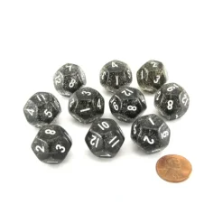 Dice>Pack of 10 D12 20mm Koplow Games Glitter Dice - Black - Your Source for Gaming Essentials